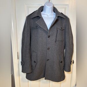 Grey wool blend women’s peacoat with zipper detail-size xl
